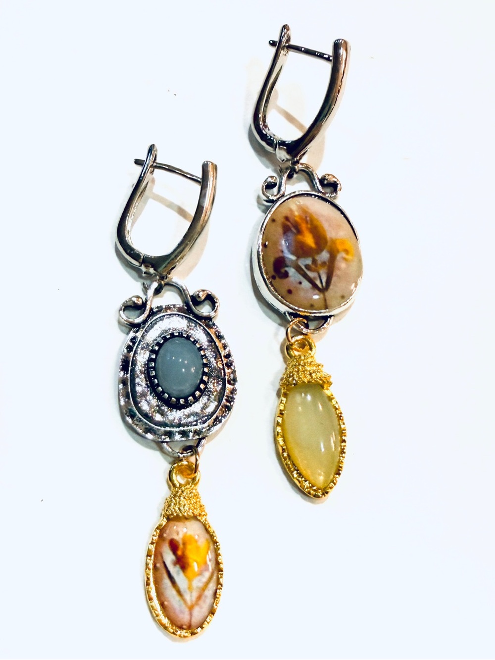 Handcrafted Mixed-Metal Floral Drop Earrings - Multi-Color - NWOT